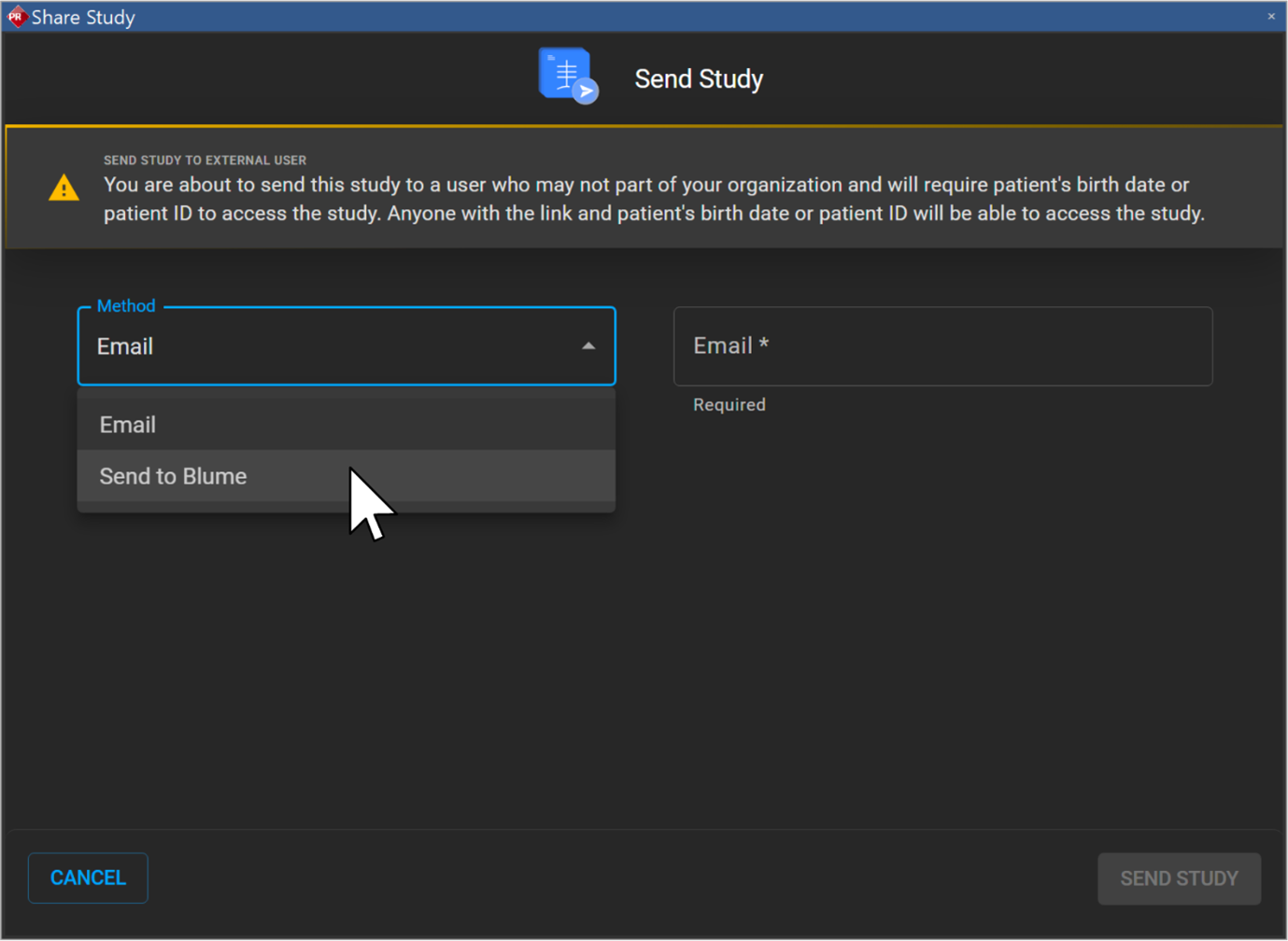 Blume Share configuration screen