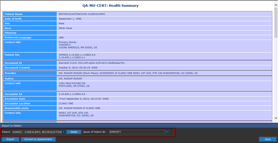 CCDA Import to Patient