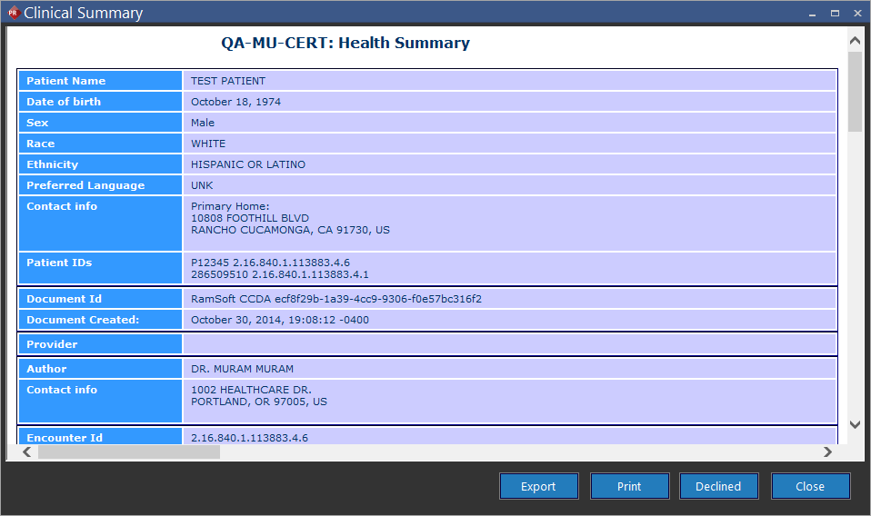 Clinical summary screen
