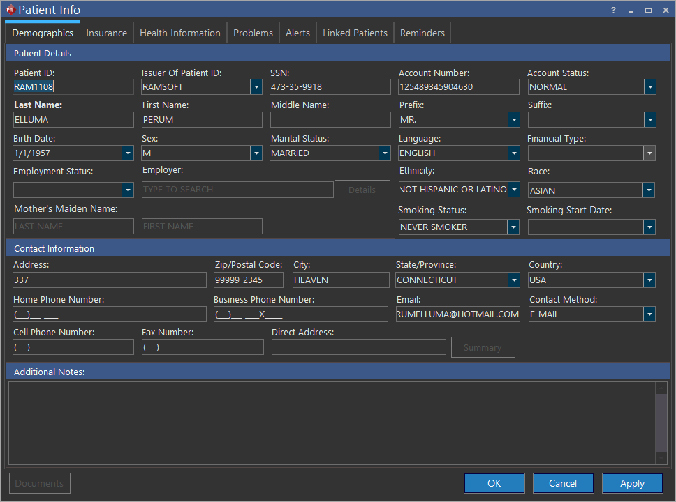 Demographics tab showing preferred contact