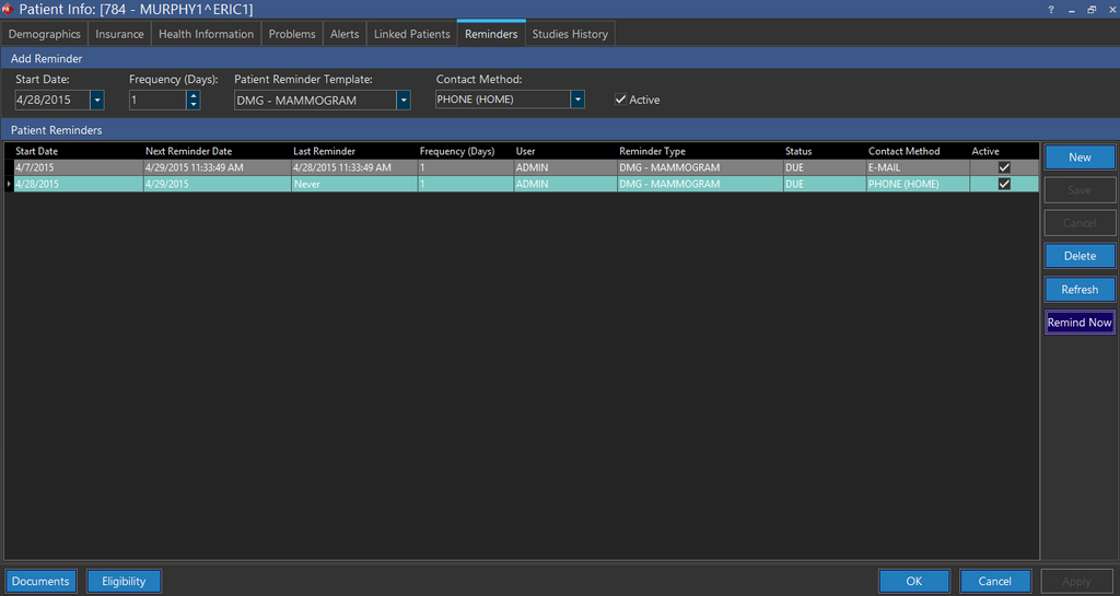 Patient reminder marked as sent