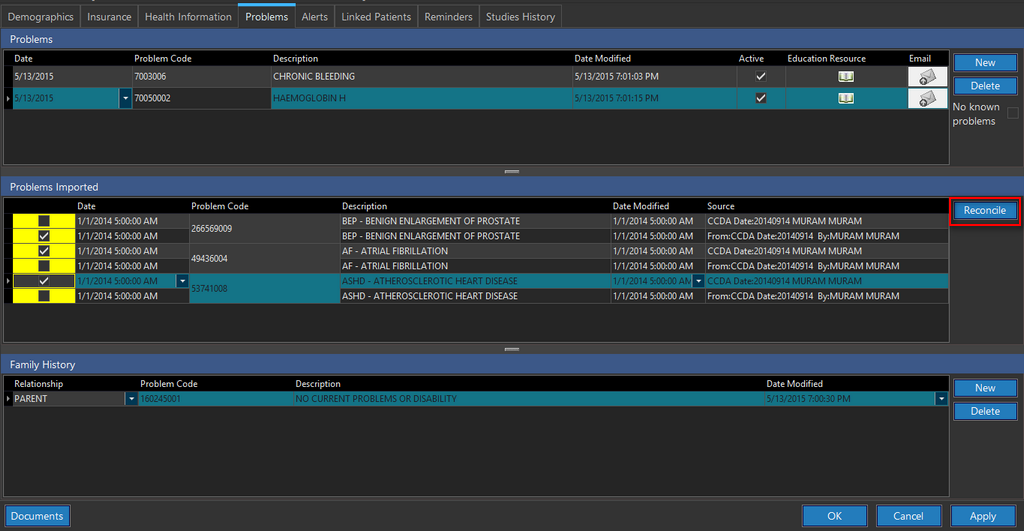Problems Tab Problems Imported