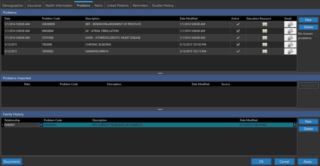 Reconciled Problems Screen