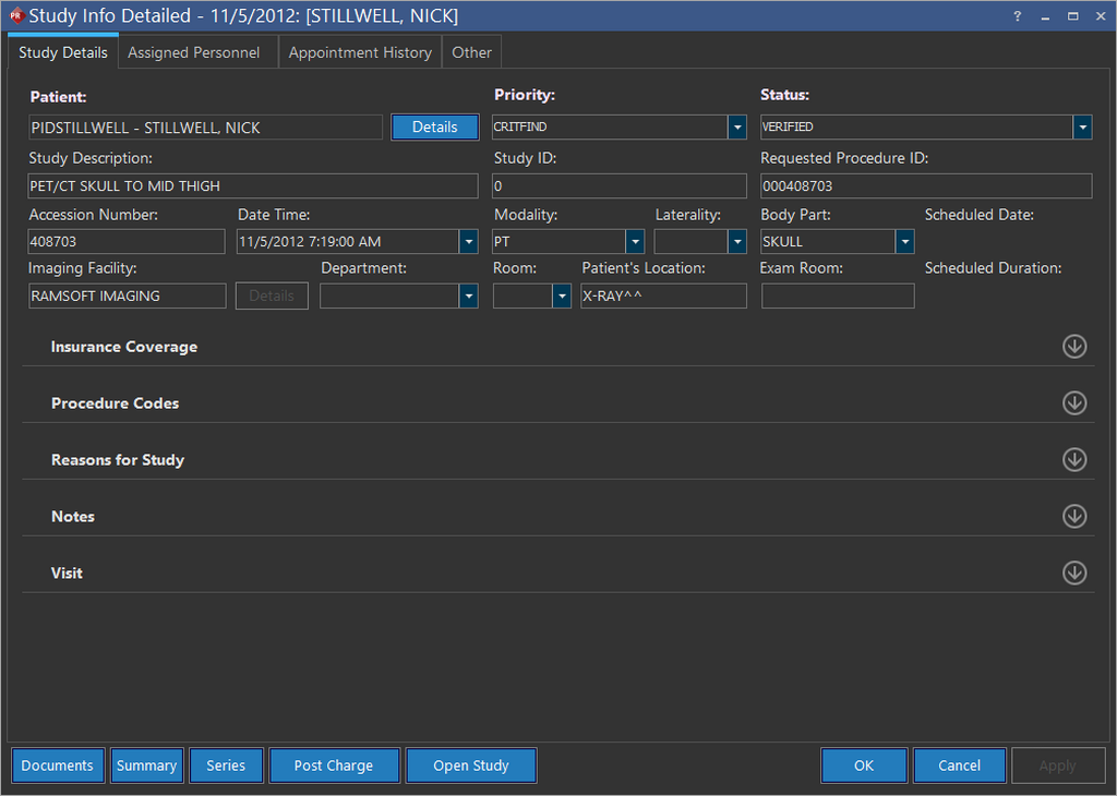 Study Info Visit Tab